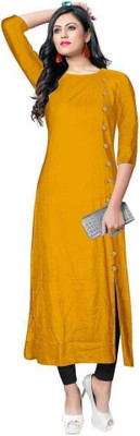 FTC FASHIONS Women Solid Straight Kurta(Yellow)