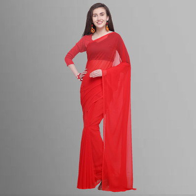 ANAND Solid/Plain Daily Wear Georgette Saree(Red)