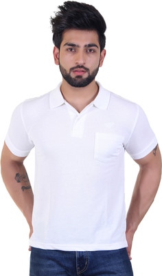 Tip n Top Solid Men Polo Neck White T-Shirt