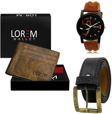 LOREM Watch-Artificial Leather Belt & Wallet Combo Analog Watch  - For Men