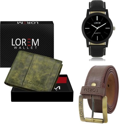 LOREM Watch-Artificial Leather Belt & Wallet Combo Analog Watch  - For Men