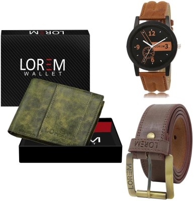 LOREM Belt, Wallet & Watch Combo(Green, Brown, Orange)