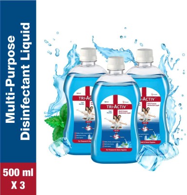 Tri-Activ Multi-Purpose Disinfectant Liquid | Cool Menthol, Aqua Fresh Fragrance, 500 ml, Pack of 3 (1500 ml)