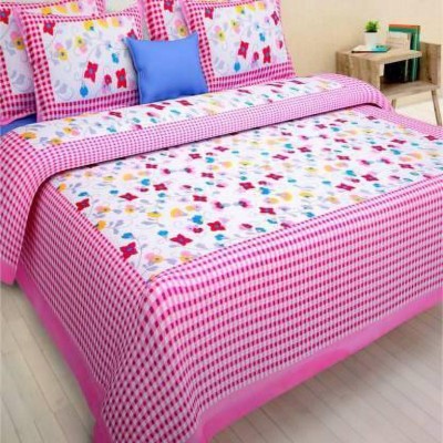 Constanza 228 TC Cotton Double Floral Flat Bedsheet(Pack of 1, Pink)