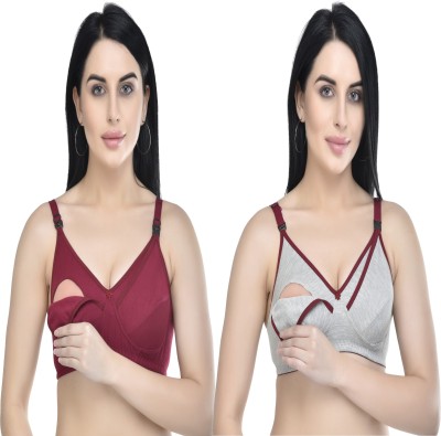 ALVI CARE Maternity Wear Women Maternity/Nursing Non Padded Bra(Grey, Maroon)