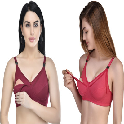ALVI CARE Maternity Wear Women Maternity/Nursing Non Padded Bra(Pink, Maroon)