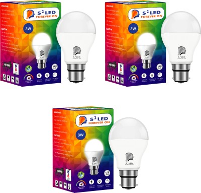 S-SQUARE LED - Forever On 3 W Round B22 LED Bulb(White, Pack of 3)