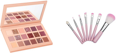 FLENGO The Palette (18 Shades) Eyeshadow With Makeup Brush Set of 7 Pcs(2 Items in the set)
