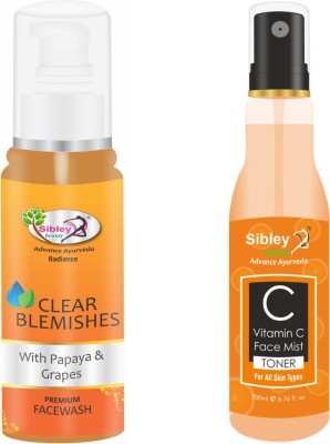 Sibley Beauty Papaya Anti Blemish Pigmentation Face Wash (1 x 100 ml) + Vitamin C Face Spray Mist Toner (1 x 200 ml) - Pack of 2 - bright & facial glow, soft, smooth and glowing skin, oily dry normal combination skin, men women girls boys.(2 Items in the set)