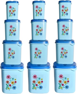 Antic Plastic Grocery Container  - 1000 ml, 1500 ml, 500 ml, 250 ml(Pack of 12, Blue)