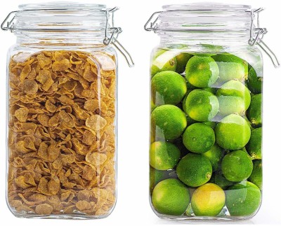 GVJ TRADERS Glass Grocery Container  - 1800 ml(Pack of 2, Clear)