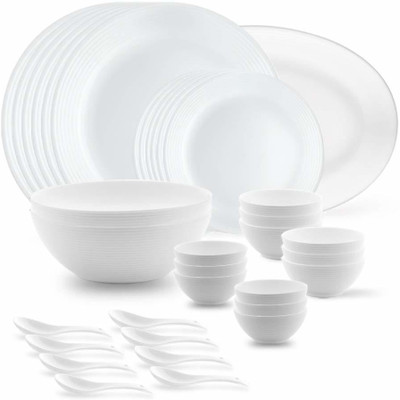 Larah by Borosil Pack of 33 Opalware Borosil Pack of 33 Opalware Dinner Set Dinner Set(White, Microwave Safe)