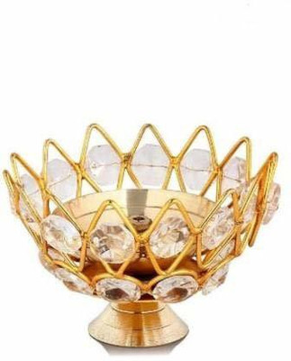 Rudram Brass Akhand Diya Diamond Crystal Deepak Brass Table Diya Brass Table Diya(Height: 1.96 inch)