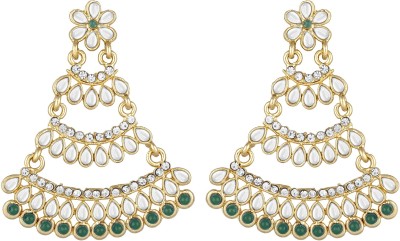 PEORA Gold Plated Kundan Green Dangle Traditional Earrings for Women Brass Drops & Danglers