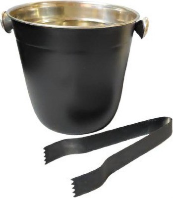 Dynore 1 L Steel Stainless Steel Indica Bucket With Tong- Set Of 2 Black Ice Bucket(Black)
