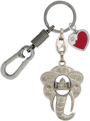 HANDSOME ISK High Quality Metal Finishing Elephant face inside Tajmahal with Looking Hook and Red and White Stone Love Key Chain