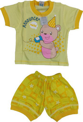 PK Collection Baby Boys & Baby Girls Party(Festive) T-shirt Shorts(yellow)