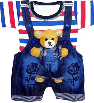 SHAMA SHYAM FASHION Dungaree For Baby Boys & Baby Girls Casual Printed Cotton Blend(Blue, Pack of 1)