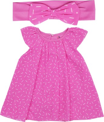 CREATIVE KID'S Baby Girls Midi/Knee Length Casual Dress(Pink, Cap Sleeve)