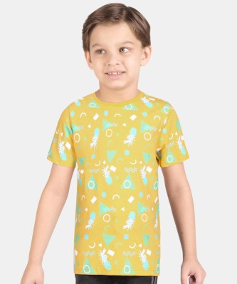 Fame Forever by Lifestyle Boys Printed Pure Cotton Regular T Shirt(Yellow, Pack of 1)