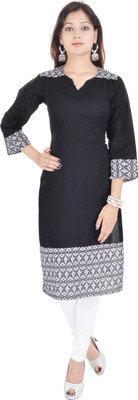 Rajpari Women Printed Straight Kurta(Black)