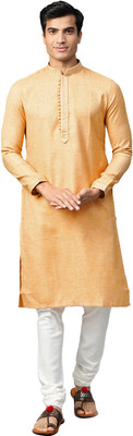 Manthan Men Self Design Straight Kurta(Orange)
