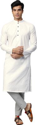 Manthan Men Self Design Straight Kurta(White)
