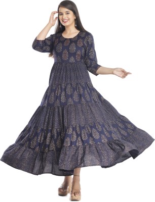 R.R CREATIONS Women Printed Anarkali Kurta(Blue)