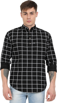 AIDAN PAUL Men Checkered Straight Kurta(Black)
