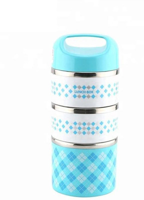 Trendegic Multiuse Layer Handheld Leak Proof Airtight Printed Lunch Food Tiffin Holder Box Container with Lock 3 Containers Lunch Box(1250 ml)