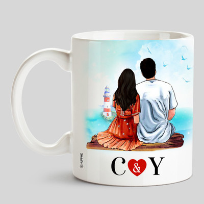 HUPPME Couple Name Initials C & Y White Ceramic Coffee Mug(350 ml)
