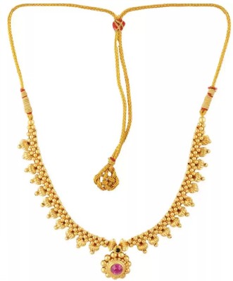 Lila Maharashtrian Traditional Wedding Kolhapuri Thushi Choker Necklace Set Jewellery Gold-plated Plated Brass, Copper, Dori, Alloy Necklace