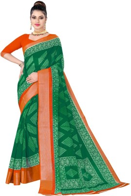 SARETRA MALL Printed Daily Wear Silk Blend, Cotton Silk Saree(Green)