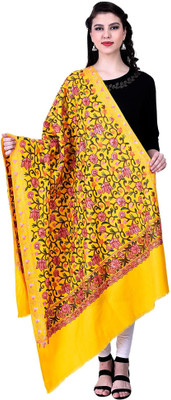 swi stylish Wool Embroidered Women Shawl(Yellow)