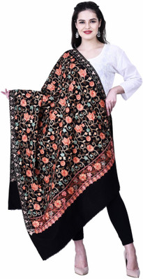 Kashmiri queen Wool Embroidered Women Shawl(Black)