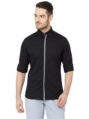 Dusk Men Solid Casual Black Shirt