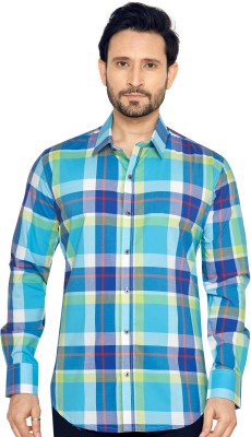 GlobalRang Men Checkered Casual Blue Shirt