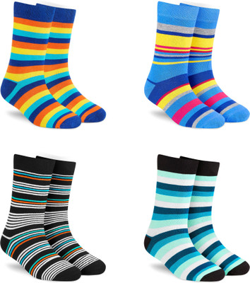 Dynamocks Men & Women Striped Mid-Calf/Crew(Pack of 4)