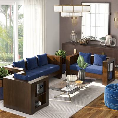 Suncrown Furniture Solid Wood Fabric 6 Seater Sofa for Home Office Hotel Living Room Bedroom 3+2+1 (Walnut, Blueberry) Fabric 3 + 2 + 1 Blueberry Sofa Set  (Delivery condition - DIY(Do-It-Yourself))