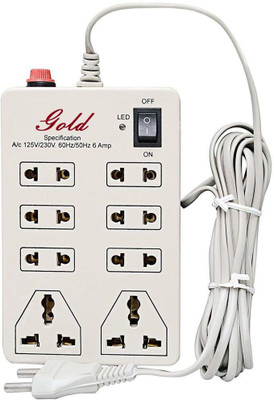 Thgold Multi Plug Power Strip Extension Board Cord 3 Meter Long Wire 8 Socket Extension Boards 8  Socket Extension Boards(White, 3 m)