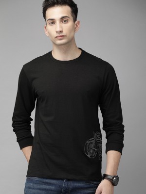 Roadster Printed Men Round Neck Black T-Shirt