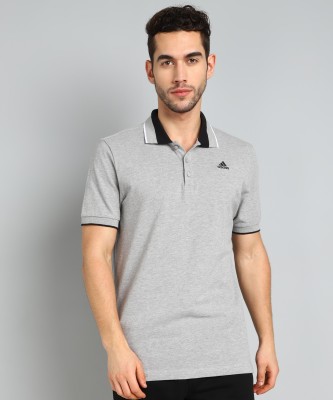 ADIDAS Solid Men Polo Neck Grey T-Shirt