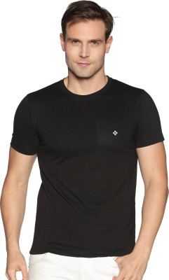 Dollar Solid Men Round Neck Black T-Shirt