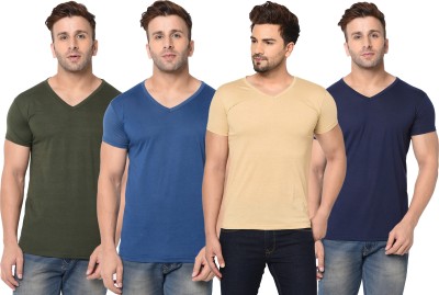 Adorbs Solid Men V Neck Green, Blue, Beige T-Shirt