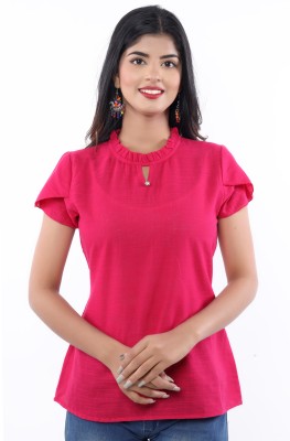 MK3A Casual Short Sleeve Solid Women Pink Top