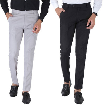 SREY Slim Fit Men Grey, Black Trousers