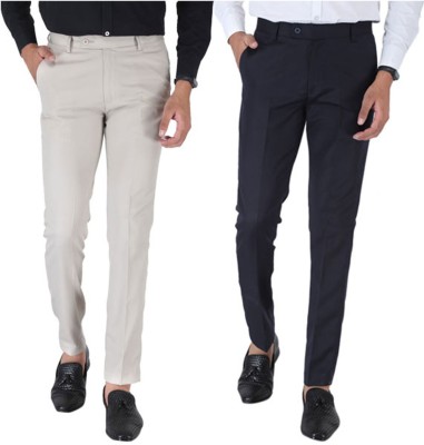 SREY Slim Fit Men Grey, Blue Trousers