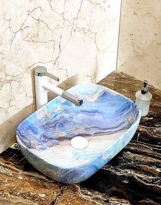 KUDOS Wash Basin for Bathroom Sink/Basin 18x13x5.5 inch (Blue) Table Top Basin(Multicolor)