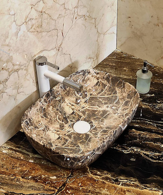 KUDOS Wash Basin for Bathroom Sink/Basin 18x13x5.5 inch (Brown) Table Top Basin(Brown)