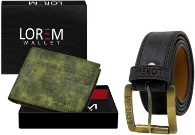 LOREM Wallet & Belt Combo(Black, Green)